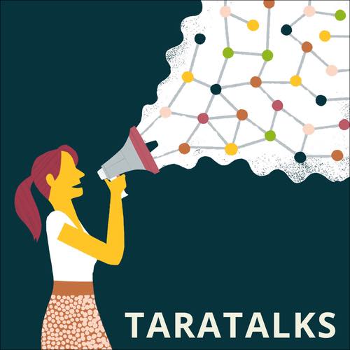 Tara Talks from Gotara. Illustration of Tara character against a dark back ground. Tara is holding a megaphone with a colorful network of nodes and connections coming from it.